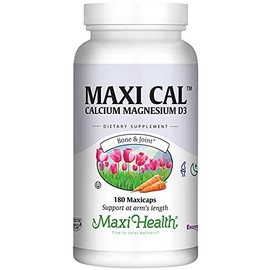 Maxi Health Calcium 1000 mg Supplement with Vitamin D3 (1000 IU) and Magnesium (500 mg) - Bone, Teeth and Joint Support for Men and Women - 180 Capsules - Maxi Cal