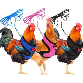Chicken Harness with Lead, 3 Pieces Chicken Harness, Adjustable, Breathable, for Duck, Goose, Hen, for Running Training, Size M