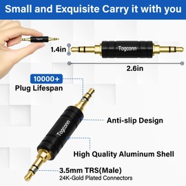 Gold-Plated 3.5mm Audio Adapter 2 Pack - 3-Pole TRS to 3.5mm Jack Coupler for BT Receiver, MP3 Player, Car Transmitter, Speakers