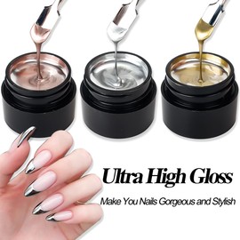 SUTOZMIWE Chrome Gel Nail Polish Set, 3D Metallic Gel Nail Polish, Gold Silver Rose Metal Painting Gels Reflective Mirror Effect Glossy Shine Nail Glue Soak Off Curing Need Home Salon DIY Manicure