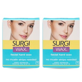 Surgiwax Microwaveable Facial Hair Removal Wax, Hard Wax Kit – Stripless Hair Removal for Face, & Upper Lip, At-Home Waxing Kit for Women, 1 oz, 2 Pack