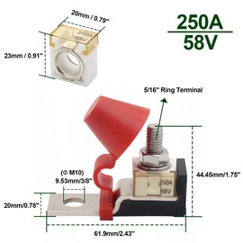 LEPEVNEY 250A Terminal Fuse Block 58V for Car Marine Boat RV, Black, 2-Pole, 2-Position, Screw Connector, Plastic, DIN Rail Mount