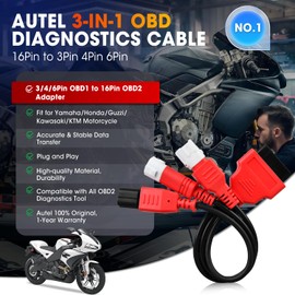 Autel Original 3-in-1 OBD2 Adapter Cable,16 Pin to 6/4/3 Pin OBD Diagnostic Cable, OBD2 to OBD1 6pin 4pin 3pin Plug Adapter for Motorcycle Honda/Guzzi/Kawasaki/Suzuki, Compatible with OBDII Scanners