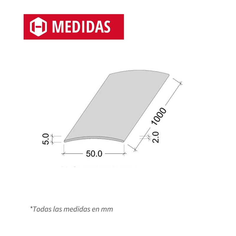 Gedotec transition profile curved., 50 x 1000 mm