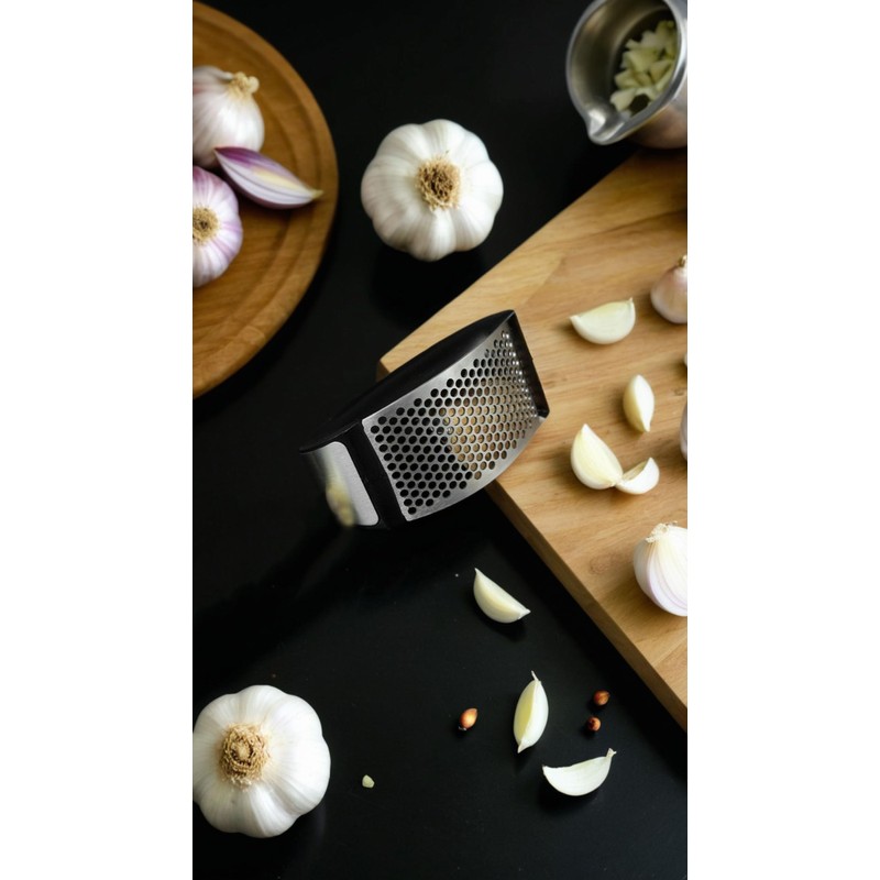 Pro-Grade Stainless Steel Garlic Chopper & Crusher Squeezer - Compact