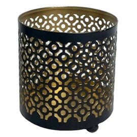 Hosley 4.5" Black Metal Candle Holder Sleeve Gold Interior for Tealights & Votive Candles Decorative Lantern for Home Décor, Weddings, Meditation, & Events