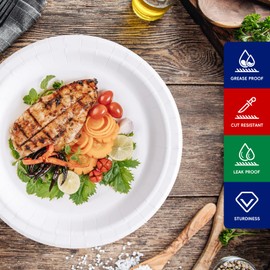 JOLLY CHEF Paper Plates 500 Count 10 inch,Soak Proof, Cut Proof, Microwave Safe Heavy Duty Paper Plates Disposable Dinner Plates