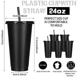 Bokon Tumbler with Straw and Lid Bulk 24 oz Reusable Plastic Cups with Lids and Straws Water Bottle Travel Mug Cup Tumblers Bulk for Cold Hot Drinks Parties Birthdays Adults (Black,100 Sets)