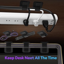 Cable Management Under Desk, 【Up to 15 cord】【Enhanced Wire Holder】Cord Organizer, Adjustable Hook and Loop Cable Ties, Reusable Cord Holder, Cable Clips Under Table Cable Hider, 20 Pair