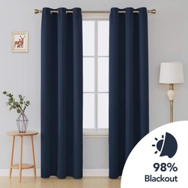 Deconovo Room Darkening Thermal Insulated Blackout Grommet Window Curtain for Bedroom Navy Blue 42x95 Inch 4 Panels