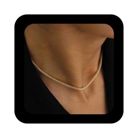 Vacaonio Minimalist Metal Mesh Chain Necklace Round Snake Gold Necklace Gold Finish Mesh Necklace Simple Mesh Link Chain Necklace Round Short Chain Necklace Jewelry for Women and Men