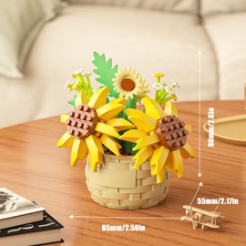 Vilbocr Mini Flower Building Block Set, Flower Blocks Toy, Plants and Succulent Toy, Building Block Flower Pot, Botanical Collection Birthday Gift (Sunflower 162 Pieces)