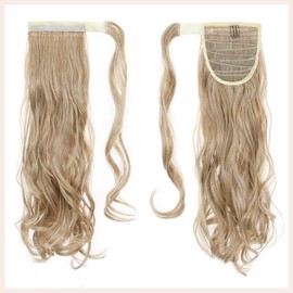 TESS Blonde Ponytail Extension, 40 cm, Light Ash Brown Mixed with Bleach Blonde Wavy Braid Extension, Ponytail Hairpiece, 90 g, Long Hair Extension Braid