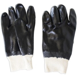 Defender (12 Pairs Men's Black PVC Gloves | Size Large | Single Dipped with Knit Wrist & Interlock Lining | Chemical Resistant
