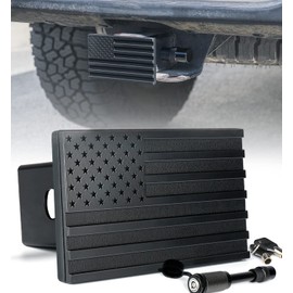 Xprite Aluminum Trailer Hitch Cover, Heavy Duty 2" Inch Tow Hitch Receivers Plug Cover with Pin Locks, American Flag Metal Emblem, Compatible with Pickup, SUV, Jeep, Cars, Trucks Accessories (Black)