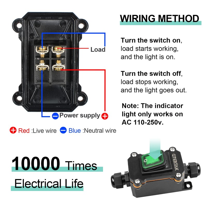 QTEATAK Inline Cord Switch Waterproof Switch DPST AC/DC 20A-125V,16A-250V,30A-24V,35A-12V, IP66