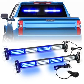 LRTER 2x17.7 Emergency Dash Lights Interior Windshield Strobe Volunteer Firefighter Lights Warning Hazard Safety Front/Rear Deck Split Mount for Vehicles Trucks Firefighter, Blue/White