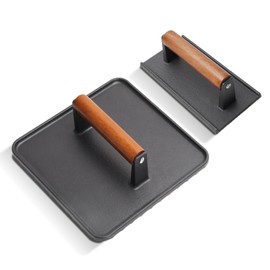 SafBbcue 10" Square Bacon Press & Rectangle Meat Press, Heavy Duty Cast Iron Griddle Press Smash Burger Press Compatible with Blackstone Flat Top Griddle Grills, Hamburger Smasher Tool Patty Maker