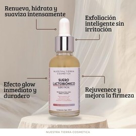 Nuestra Tierra Cosmética Suero Lactobiónico Facial, Ácido Lactobiónico 15%, Ácido Hialurónico Vegano, 35ml