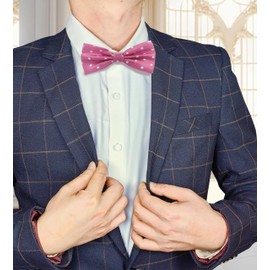 AUSUAYA Men's Polka Dots Bow Tie, Teen Boy's Formal Tuxedo Bowtie For Casual Graduation or Father Wedding Party BT-BD1, Pink with white polka dots, One Size