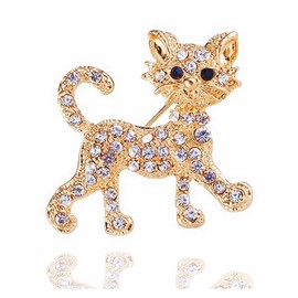 Rhinestone Cat Brooch Pin Gold Silvery Sparkle Crystal Brooch Cute Clothing Hat Bag Skirt Accessories for Women (Gold)