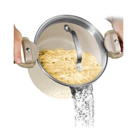 GOTHAM STEEL 5 Qt Ceramic Stock Pot Multipurpose Pasta Pot with Strainer Lid & Twist and Lock Handles, Nonstick Ceramic Pot for Soup, Spaghetti, Rice, Pots for Kitchen, Dishwasher Safe - Cream