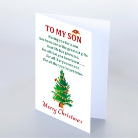 GGOJAGST Lovely Christmas Card for Son, Adult Son Christmas Gifts from Mom Dad, Son in Law Merry Christmas Card, Son Christmas Greeting Cards, Star Tree Christmas Gifts for Son, Xmas Card Son