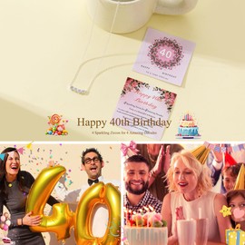 BMMYE 40th Birthday Gifts for Women, 925 Sterling Silver Necklace for Women with Card Adjustable Silver Cubic zirconia Necklace Birthday Gifts for women Jewellery for Mum Grandma