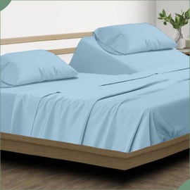 Top Split King Sheets Sets for Adjustable beds, Sheets for Sleep Number Bed Split King deep Pocket, 34" Split Top King Sheets 100% Cotton, Flex Top Sheets, Light Blue Solid