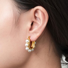 Stocking Stuffers Gold Pearl Hoop Earrings Small Pearl Earrings Pearl Huggie Earrings Trendy Jewelry Gifts for Teen Girls