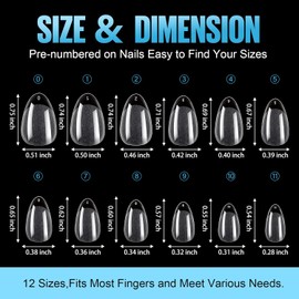 TOMICCA Short Almond Nail Tips 192Pcs Fake Acrylic Kit Extensions Gel Clear for Home DIY Salon 12 Sizes 2_192Pcs-Almond Nail Tips / TOMICCA 숏 아몬드 네일 팁 192Pcs 가짜 아크릴 키트 익스텐션 홈 DIY 살롱용 젤 클리어 12사이즈 2_192Pcs-Almond Nail Tips