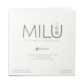 MILU | Colageno Hidrolizado puro con Acido Folico + Vitamina C | 30 Sobres | Sin Sabor Sin Olor Sin Azúcar |Suplemento Alimenticio | Piel Cabello & Uñas | Caja de 330g - 11g en Polvo en cada sobre