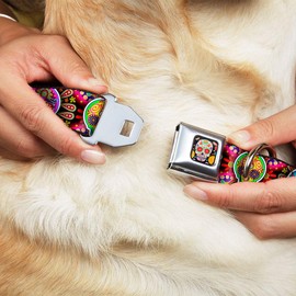 Buckle-Down Dog Collar Seatbelt Buckle Six Sugar Skulls Multi Color Available in Adjustable Sizes for Small Medium Large Dogs