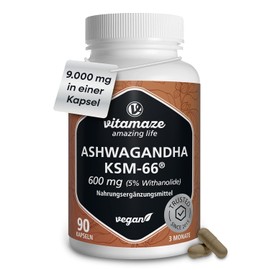 Organic Ashwagandha KSM-66 9000 mg (15:1) 3 Months (90 Capsules One Daily) Root Extract with 5% Withanolides Vegan No Additives