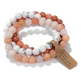 WEIZAIJY Men's and Women's Natural Stone Friendship Bracelet, Diameter 8 mm, Pearl Bracelet, Suitable for Family and Friends, 19 cm, Stone, No Gemstone