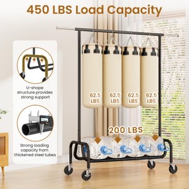 JIEJIERUI Heavy-duty Clothing Rack with Wheels, Rolling Clothes Rack with Shelf, Clothes Racks for Hanging Clothes, Metal Standing Garment Racks, Black