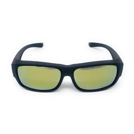 The Mirrored Fit Over Glasses, OTG, Polarized Unisex Wrap-Around Sunglasses for Men and Women, Matte Black with Mirrored Yellow Lens