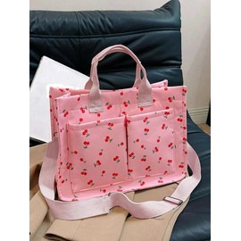 Solid Color/flower & Fruit & Heart Pattern Fabric Tote Bag for Women, Summer 2024 Large Capacity Everything Tote Bag, Travel Essentials, Multiple Pocket Work Bag:_multicolor7_Please Refer To The Pictures for Dimensions