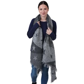 Style Slice Women's Scarves, Long Warm Star Winter Blanket Ladies Scarf for Women UK, Birthday Xmas Christmas Gifts For Women, Black Grey