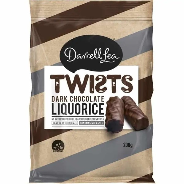 Darrell Lea Bulk Darrell Lea Twists Dark Chocolate Liquorice 200g ($5.50 each x 12 units)