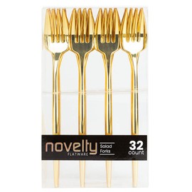 Novelty Flatware Gold Salad Forks - 32 Pieces - Modern & Stylish Plastic Flatware for Chic Table Settings, Perfect for Parties, Catering & Events