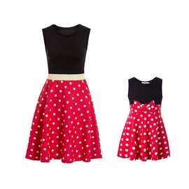 Waruila Women's Deluxe Minnie Costume adult Minnie princess Polka dots Cosplay dresses Mommy and Me Dresses Family Outfits (Red, XXL)
