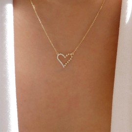 Crymystal Boho Crystal Heart Pendant Necklace for Teen Girls Hollow Heart Necklace Chain Love Heart Chain Necklace Gold Heart Choker Necklace Jewelry for Women Gifts