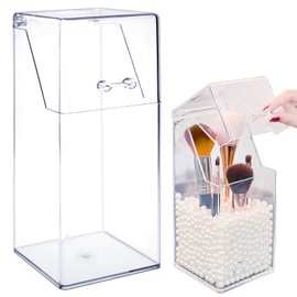 LTHERMELK Make Up Brush Holder Clear Makeup Storage Cosmetic Organiser with Lid Acrylic Makeup Brush Container for Dresser and Dressing Table