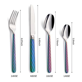 DINYWOW Rainbow Silverware Set 16-Piece Stainless Steel Flatware Set Rainbow handle for 4 Including Fork Spoon and Knife Kitchen Cutlery Utensils Set for Home Restaurant Hotel