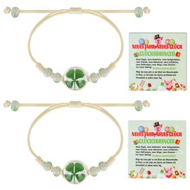 HOWAF New Year's Eve Lucky Charm Clover Bracelet for Women, Girls, with New Year's Cards, New Year's Lucky Charm Lucky Bracelet, New Year's Eve Gift, Good Luck Small New Year's Eve Gift, Green