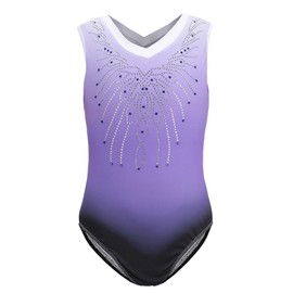 Kiscorpse Gymnastics Leotards for Girls Long Sleeve/Sleeveless Sparkle Ballet Dance Gymnastics Athletic Leotards Shinning Diamond for Kids 5-12 Years (Purple-sleeveless set, 9-10 Years)