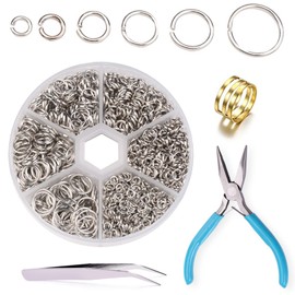 ZYNERY 1500pcs 304 Stainless Steel Open Jump Rings with Jewelry Rings and Tweezers and Jewelry Pliers for Jewelry Making Supplies, Jewelry Fix, Wire Wrapping, Crafts