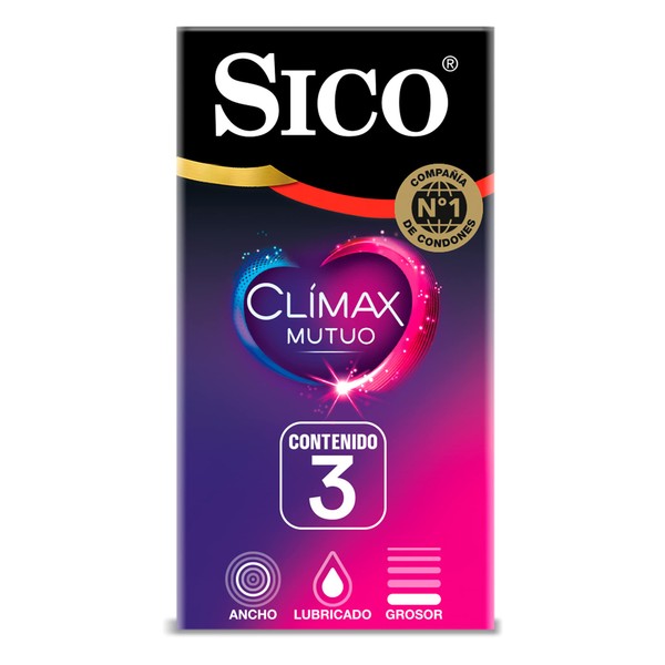 Sico Clímax Mutuo condones de hule látex natural con efecto retardante cartera con 3 piezas
