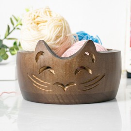 Yarn Holder, Cute Cat Shape Knitting Bowl Wool Holder, Prevent Knotting Holes, Cat Yarn Bowl DIY Handmade Crocheting Accessories and Supplies Organizer for Crochet Home Decor